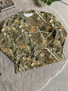 Manfinity Dauomo Men Branch Print Round Neck Loose Casual Long Sleeve T-Shirt, Fall - Multicolor - View 3