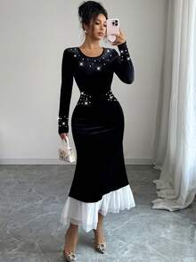 Modelyn Elegant Bubble Design Mermaid Dress With Long Sleeves (Random Bubble Decor) Women Party Dress Elegant Luxury Dress For Women Long Bodycon Dress Long Sleeve Elegant Dress Elegant Midi Dress