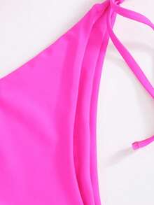 Swim Basics Summer Beach Solid Bikini Set Triangle Bra & Thong Bottom 2 Piece Bathing Suit - Hot Pink - View 4