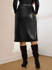 Zelara Jupe commuter en PU décorée de boutons, grande taille, nouvelle collection automne-hiver, idéale pour les fêtes de Thanksgiving et du Nouvel An