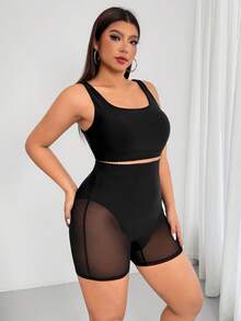 Enliva Melanieangelese Damen Große Größen Set aus hochelastischem Trägertop und formender Shorts, für apfelförmige Körperform