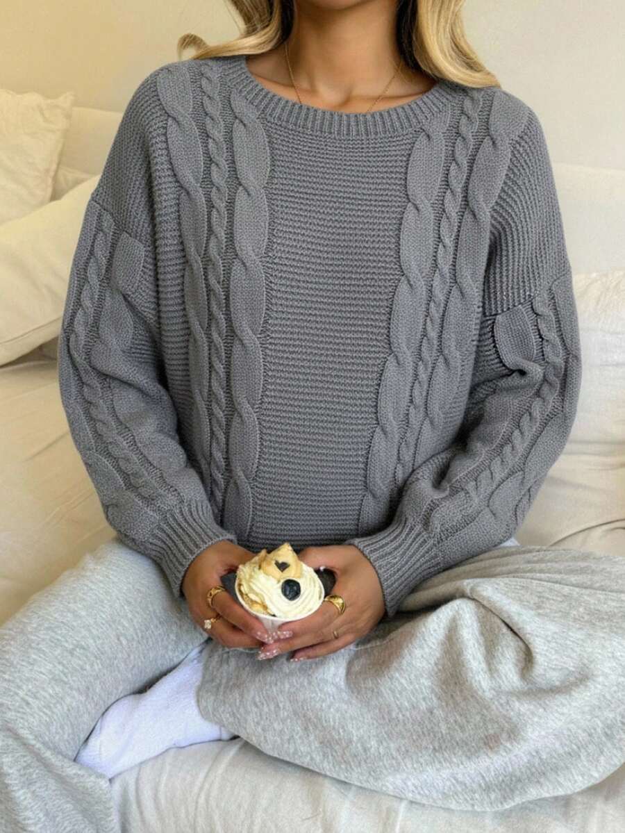 SHEIN 少女休闲灯笼袖短款纯色长袖毛衣，灰色毛衣，秋季毛衣，秋季毛衣，毛衣，秋季毛衣，秋季舒适保暖的秋冬款式，适合秋冬季日常穿着、街头风、居家穿着，适合新年、日常穿着、庆祝活动、秋冬季穿着，轻松舒适，秋冬季叠穿，时尚百搭 - 灰色 - 查看 1