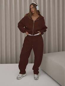 MUSERA 筒状裤腿弹力腰带慢跑裤，优雅可爱性感街头风，适合秋季、夜晚外出、冬季和圣诞节穿着。 - 巧克力棕 - 查看 5