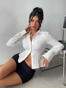 Aloruh 100%纯棉女士优雅百搭白色褶裥长袖衬衫——通勤、日常穿着、约会、正式场合、度假、办公室、工作、婚礼宾客、春夏皆宜 - 彩色 - 查看 9