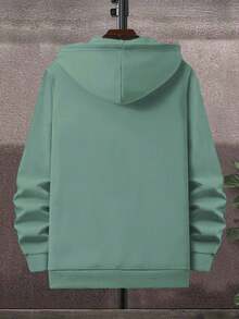 EURMUSE Men's Solid Color Hooded Drawstring Zip-up Sweatshirt - Blue - View 2