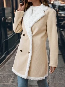 SHEIN Clasi 仿保暖内衬长款大衣，常规版型，秋冬 - 杏色 - 查看 7