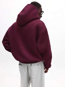 SUMWON Tokyo Japanese City Print Cropped Pullover Hoodie With Drawstring And Centre Pocket For Winter Plain - Red Violet - View 2