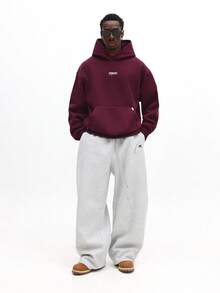 SUMWON Tokyo Japanese City Print Cropped Pullover Hoodie With Drawstring And Centre Pocket For Winter Plain - Red Violet - View 4