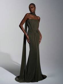 Elitara Minimalist Structuralist Handcrafted Pleated Strapless Bodycon Dress, Suitable For Evening Gowns, Business Formal, Guest Dresses, Mesh Dresses, Formal Dresses, Maxi Dresses