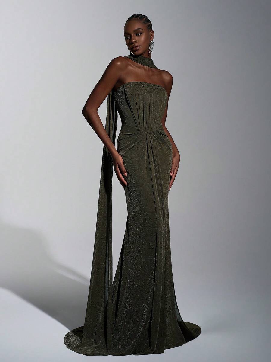 Elitara Minimalist Structuralist Handcrafted Pleated Strapless Bodycon Dress, Suitable For Evening Gowns, Business Formal, Guest Dresses, Mesh Dresses, Formal Dresses, Maxi Dresses