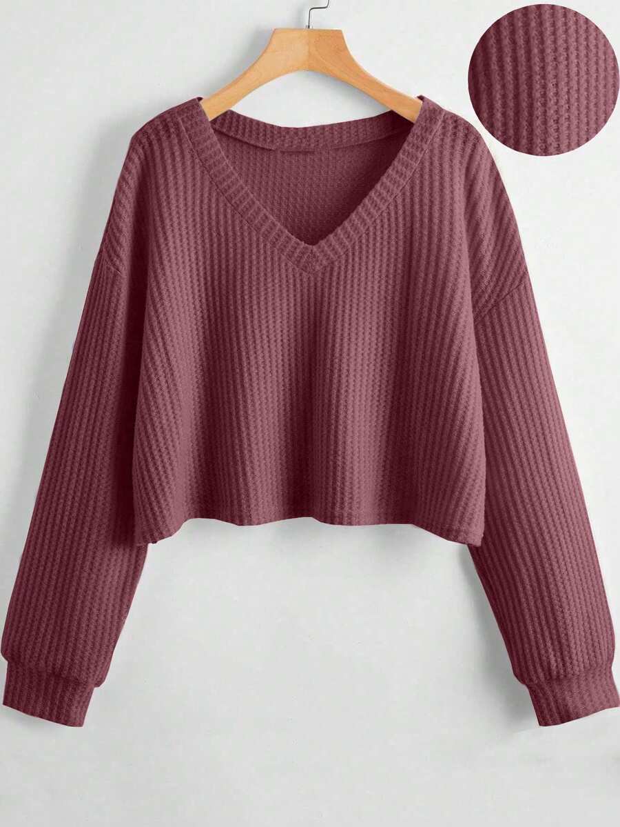 SHEIN Unity Women's Casual Solid Color Cropped T-Shirt, Versatile For Autumn - Redwood - View 1