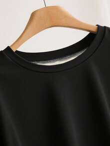 CosyJoli 教师节万圣节休闲百搭大码休闲长袖个性袖花图案宽松圆领套头衫，女士秋季服装适合秋冬 - 黑色 - 查看 6