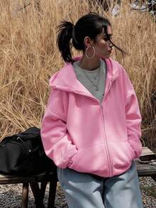 INAWLY Solva Women Plain Hooded Zip Pocket Long Sleeve Casual Sweatshirt Graduation,Back To School,Graduation,Teacher For Women,Back To School Pullover Fall - Pink - View 2