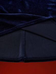 Glisette 女士纯色V领长袖流苏喇叭袖鱼尾连衣裙，秋冬款 - 藏蓝色 - 查看 7