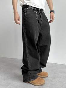 DAZY Quần Jeans Nam Màu Đen Trơn Phong Cách Cổ Điển, Mùa Thu - màu đen - Xem 1