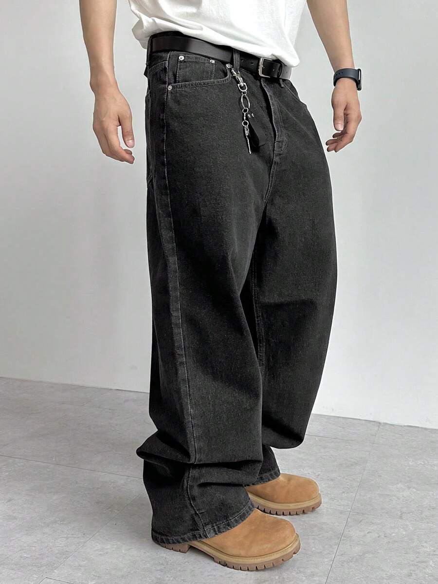 DAZY Quần Jeans Nam Màu Đen Trơn Phong Cách Cổ Điển, Mùa Thu - màu đen - Xem 1