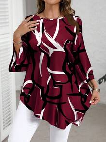 EMERY ROSE Plus Size Blouses Tunic Tops For Women Asymmetrical Blouse Tunic Blouse/Fall/Winter Thanksgiving Shirt New Year Look Stylish Women's Blouses  Stylish Clothing Collection - Burgundy - View 1