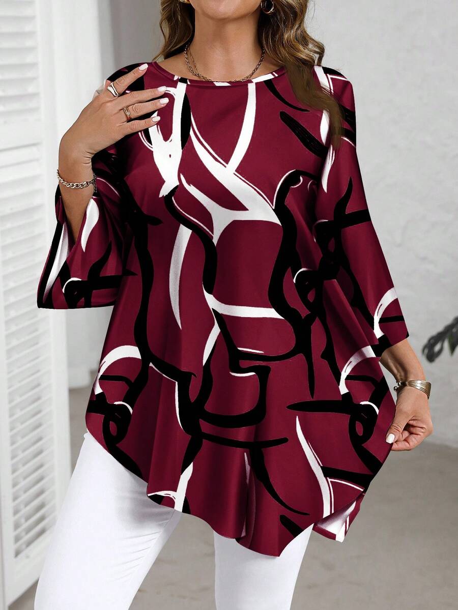 EMERY ROSE Plus Size Blouses Tunic Tops For Women Asymmetrical Blouse Tunic Blouse/Fall/Winter Thanksgiving Shirt New Year Look Stylish Women's Blouses  Stylish Clothing Collection - Burgundy - View 1