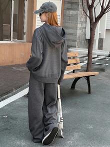 DAZY Teen Girls Thermal Lined Casual Loose Fit Solid Color Jacket Set, Autumn Hoodie - Grey - View 4