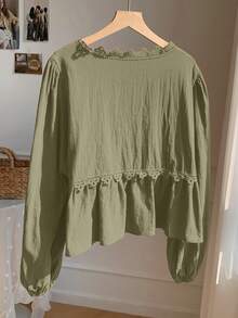 Comfortcana Áo cánh ren trơn đa năng thường ngày dành cho nữ - xanh quân đội - Xem 2