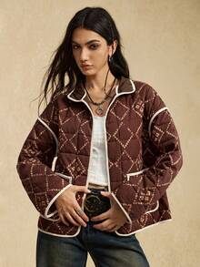 Easelle 女士花卉图案落肩长袖休闲宽松冬季夹克 - 彩色 - 查看 7