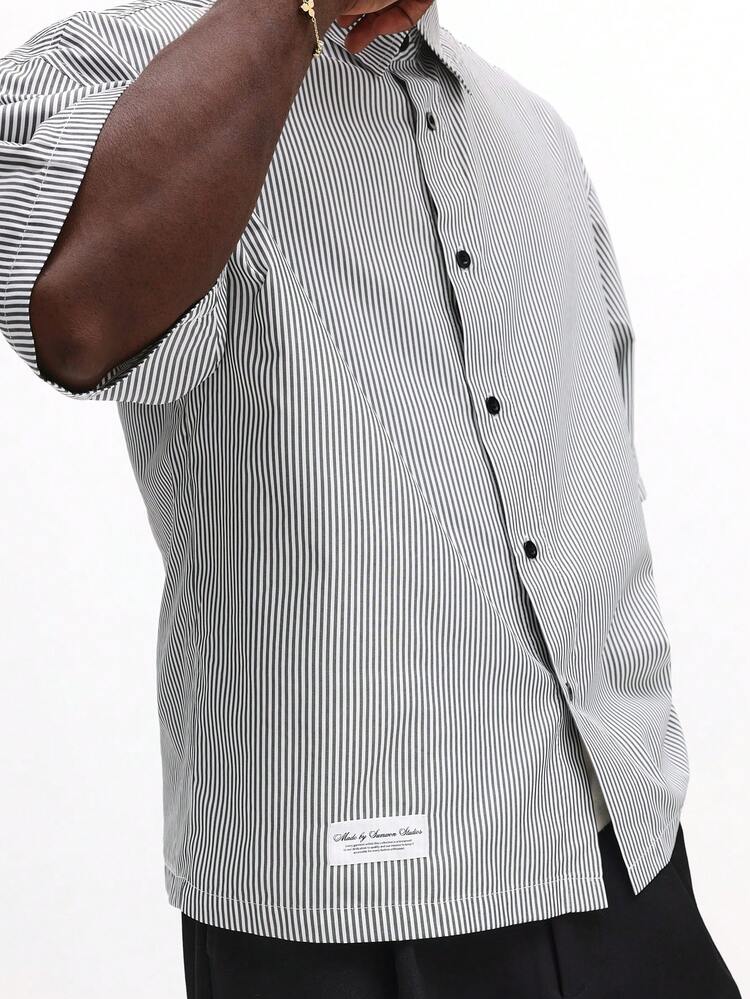 Oversized Striped Button Down Shirt With Point Collar