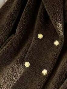 GlowEve Jachetă de damă elegantă și la modă, din fleece granulat, cu două nasturi, lejeră, model toamnă/iarnă - Maro - Vizualizare 6