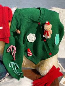 Comfortcana Women's Christmas Tree Pattern Long Sleeve Knitted Cardigan, Autumn/Winter Christmas - Green - View 4