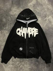 Manfinity Dauomo Men's Autumn Letter Print Zip-Up Hoodie Jacket - Multicolor - View 1