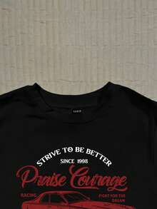 Attitoon Camiseta de manga corta con cuello redondo ajustada con gráfico de letra de coche de estilo vintage retro para mujer, adecuada para el verano - Negro - Ver 4