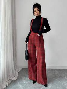 Rafferiza Women's Red Plaid Retro Vintage Overalls,Christmas New Year High-End Comfortable Sanded Plaid Overalls For Party,Autumn Winter Summer School - Multicolor - View 4