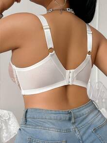 SHEIN 1pc Plus Size Lace Patchwork Underwire Bra, Lift - White - View 2