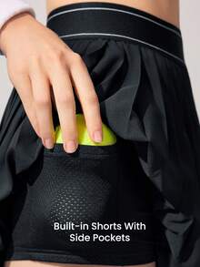 CourtClass Casual Versatile High Elastic Waistband Pleated Yoga Sports Skirt Pants Athletic Skirt With Pockets Black Tennis Skirt Pickleball Skirts Black Pleated Tennis Skirt