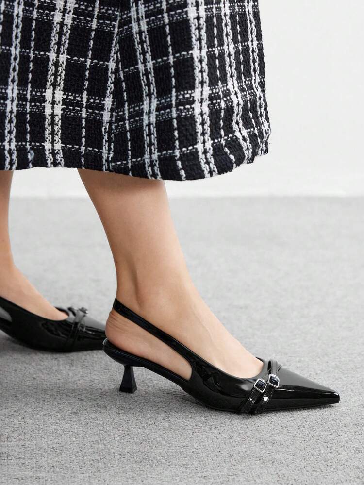 CUCCOO BIZCHIC Tacones de salón de punta fina con tira trasera negros para mujer, versátiles para el uso diario, fiestas, uso casual y la oficina