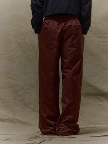 Musero 阔腿基本款长裤，纽扣开合，适合秋冬春夏穿着 - 酒紅色 - 查看 4