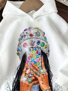 Slaydiva Herbstkleidung für Frauen/Winterkleidung für Frauen/Y2K-Kleidung/Streetwear/Rückkehr zur Schule/Lässig Street/Geeignet für Hip-Hop/Damen Lässig Street Portrait Muster Hoodie Sweatshirt/Geeignet für Herbst/Street Portrait Grafik - Verschiedenfarbig - Übersicht 5