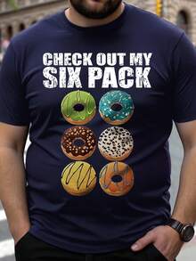 Manfinity Homme Plus Size Men's Donut Letter Print Short Sleeve T-Shirt - Navy Blue - View 1