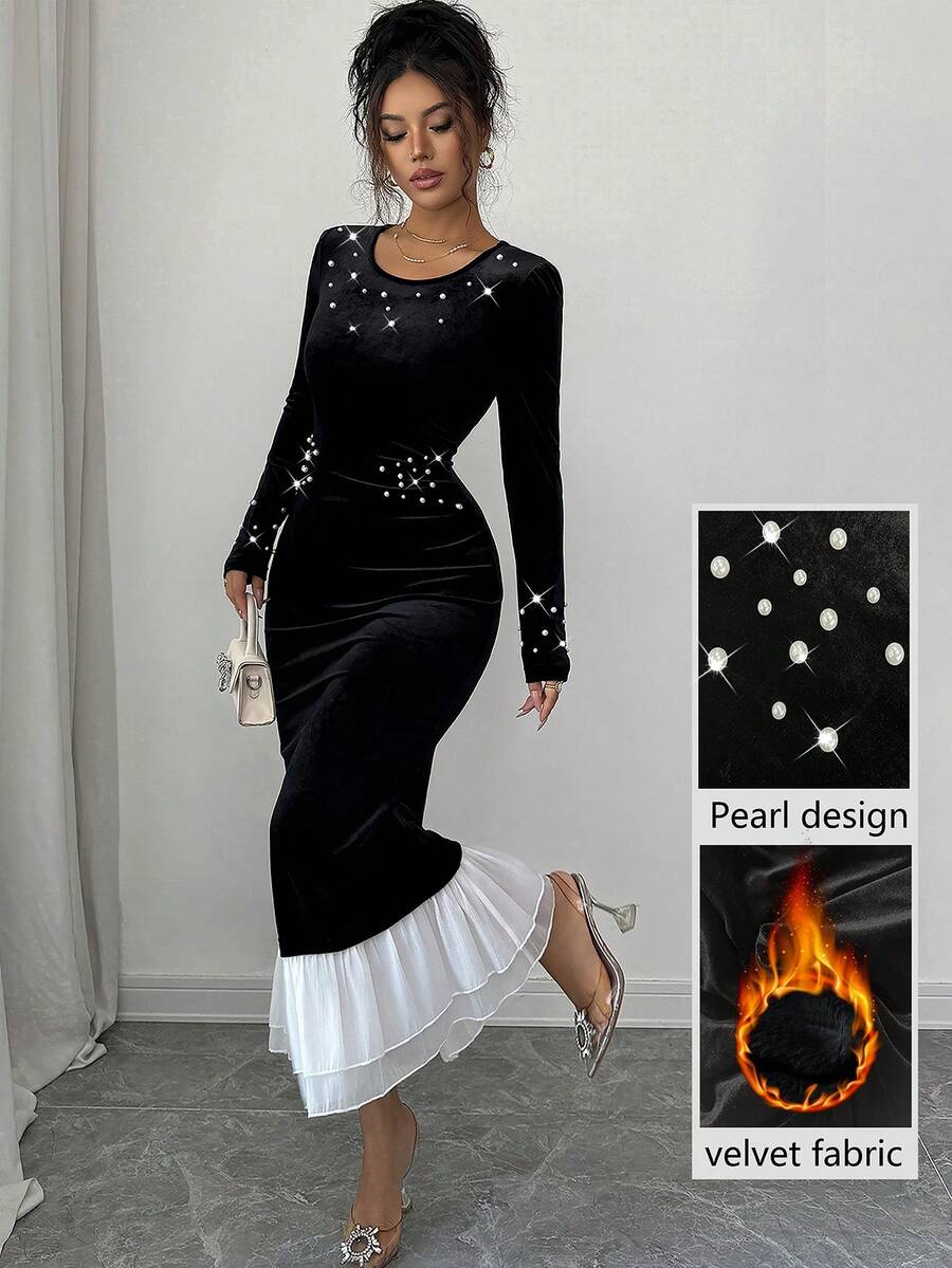 Modelyn Elegant Bubble Design Mermaid Dress With Long Sleeves (Random Bubble Decor) Women Party Dress Elegant Luxury Dress For Women Long Bodycon Dress Long Sleeve Elegant Dress Elegant Midi Dress