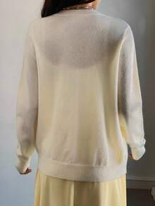 Livesso Autumn/Winter Yellow Beaded Shiny 3D Bow Knit Cardigan, Elegant For Wedding & Party - Beige - View 3