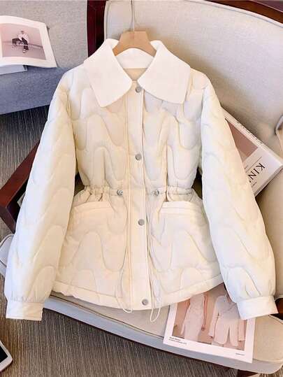 GlowEve CURVE Plus Size Casual Solid Color Drawstring Waist Jacket, Winter