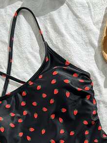 Swim Vcay Biquíni feminino sexy com estampa de morango e ajuste fino, novidade para primavera/verão