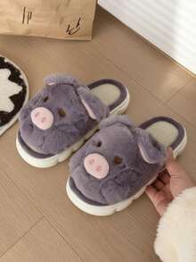 Pantuflas afelpadas con diseño de cerdito unisex para mujer calzado cómodo suave ligero casual para casa descanso interiores hogar pijama todo el año regalo original divertido animal print - Morado - Ver 3
