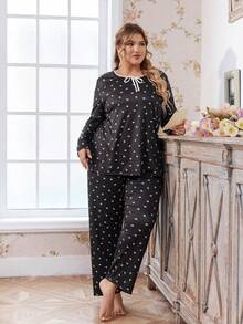 FairyFlirt Conjunto de Roupa de Estar Casual com Laço Floral Miúdo Preto e Branco em Plus Size, Adequado para Uso Interno e Externo, Roupas de Inverno - Preto - Visão 4