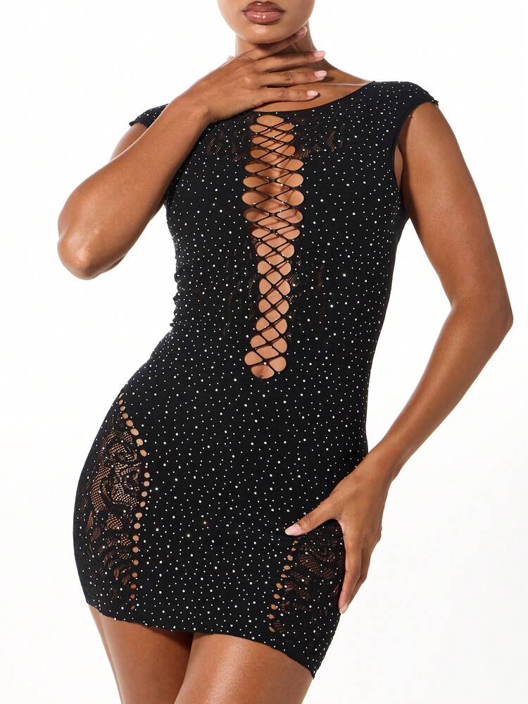 SUMWON WOMEN Lace-Up Bodycon Mini Dress With Rhinestones