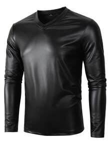 Manfinity Roughcore Áo thun nam tay dài màu trơn, thời trang khi đi làm, mùa thu - màu đen - Xem 5