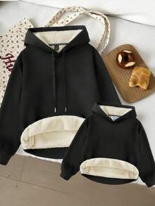 SHEIN Baby Mädchen Lässig Thermofutter Kapuzenpullover, Schwarz, vielseitig für Herbst/Winter