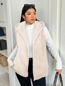 Solflare 大码休闲连帽背心，杏色，秋冬 - 杏色 - 查看 5