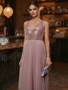 EMERY ROSE Váy lưới không tay cổ chữ V cho nữ - Hồng - Xem 4