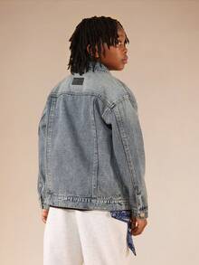 SUMWON Boys Vintage Washed Medium Blue Denim Jacket Classic Button Front Trucker Style - Medium Wash - View 2