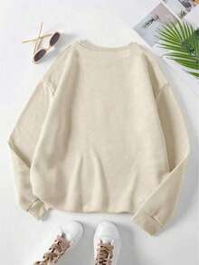 INAWLY Sudadera de cuello redondo para mujer con estampado de taza de café con gato y hoja de arce de Halloween - Beis - Ver 2